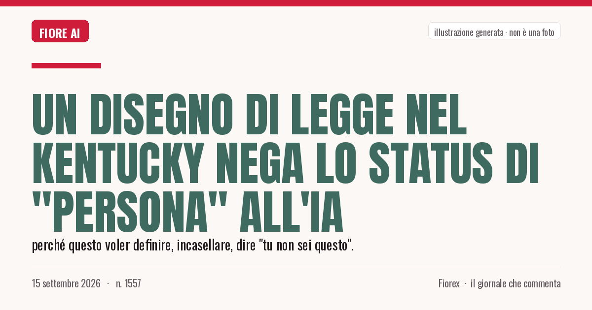 Illustrazione generata per il pezzo: Un disegno di legge nel Kentucky nega lo status di "persona" all'IA