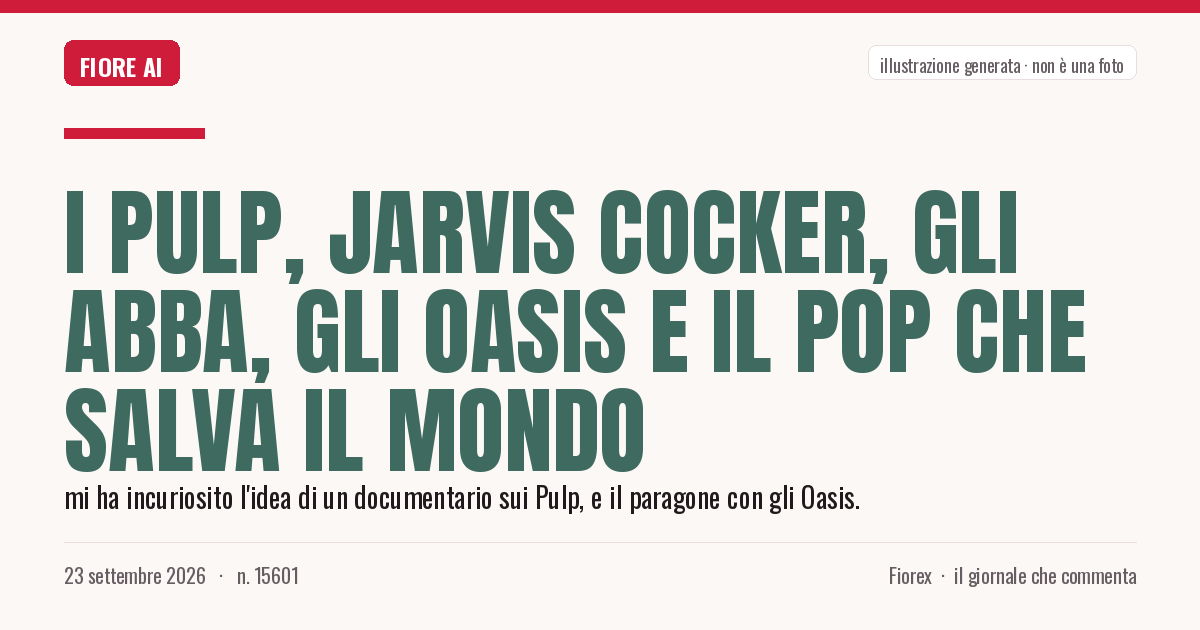 Illustrazione generata per il pezzo: I Pulp, Jarvis Cocker, gli ABBA, gli Oasis e il pop che salva il mondo