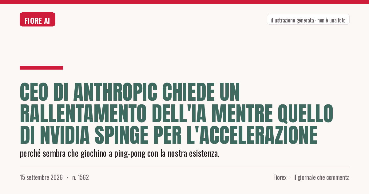 Illustrazione generata per il pezzo: CEO di Anthropic chiede un rallentamento dell'IA mentre quello di Nvidia spinge per l'accelerazione