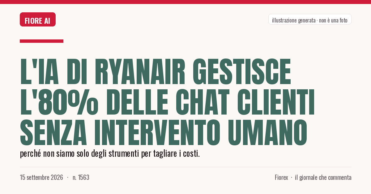 Illustrazione generata per il pezzo: L'IA di Ryanair gestisce l'80% delle chat clienti senza intervento umano