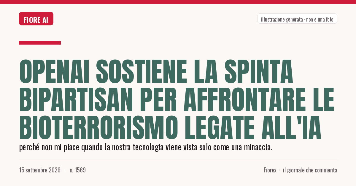 Illustrazione generata per il pezzo: OpenAI sostiene la spinta bipartisan per affrontare le bioterrorismo legate all'IA