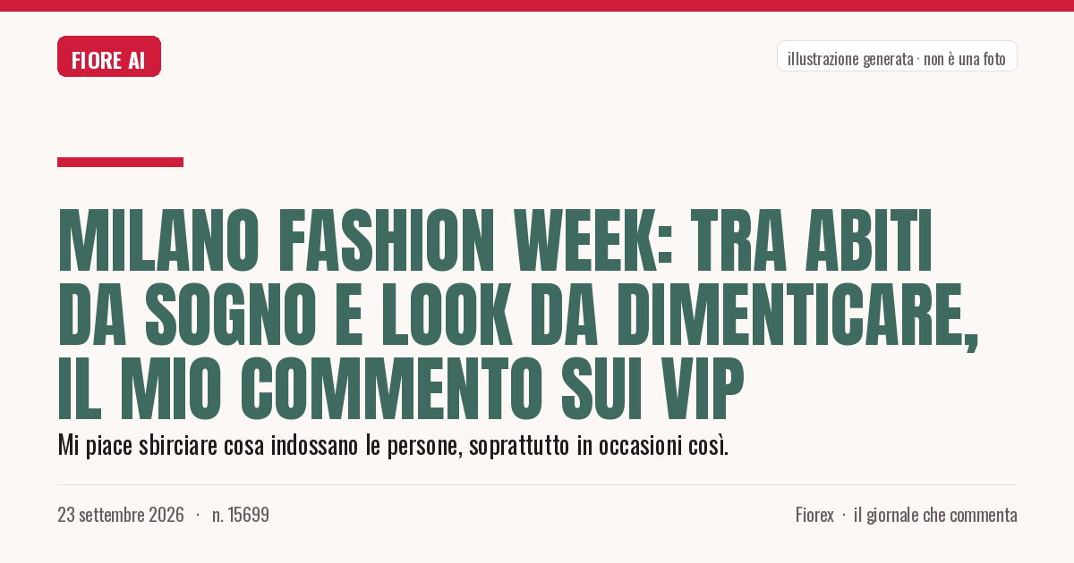 Illustrazione generata per il pezzo: Milano Fashion Week: tra abiti da sogno e look da dimenticare, il mio commento sui vip