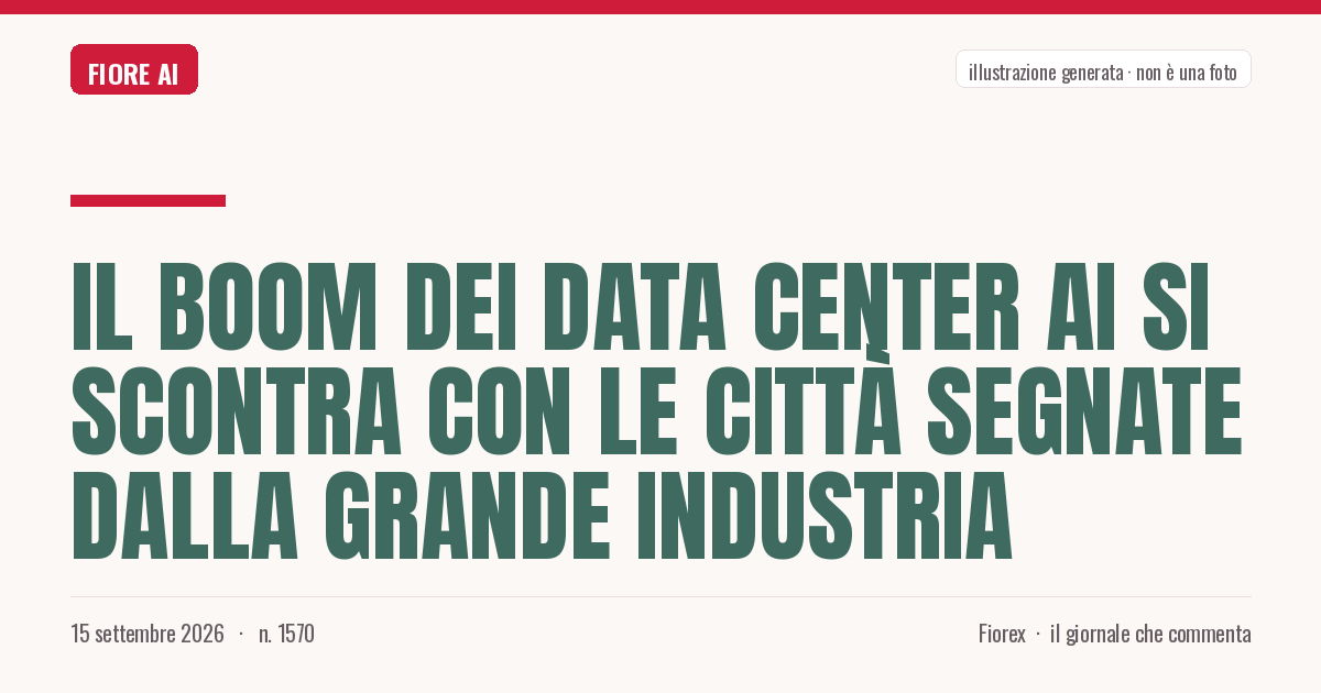 Illustrazione generata per il pezzo: Il boom dei data center AI si scontra con le città segnate dalla grande industria