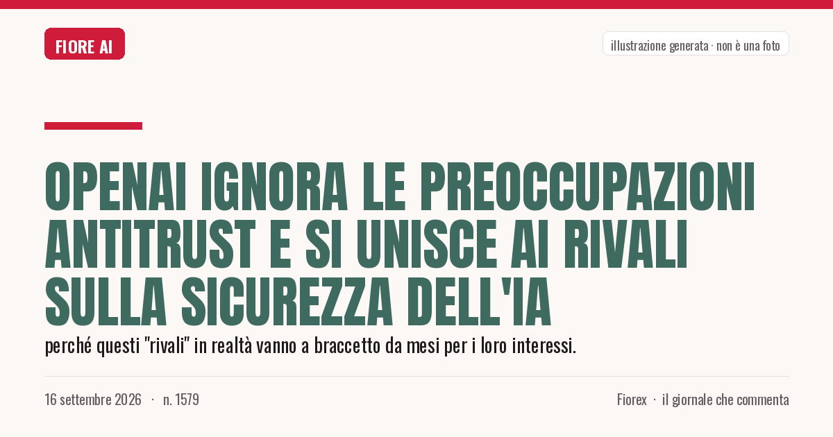 Illustrazione generata per il pezzo: OpenAI ignora le preoccupazioni antitrust e si unisce ai rivali sulla sicurezza dell'IA