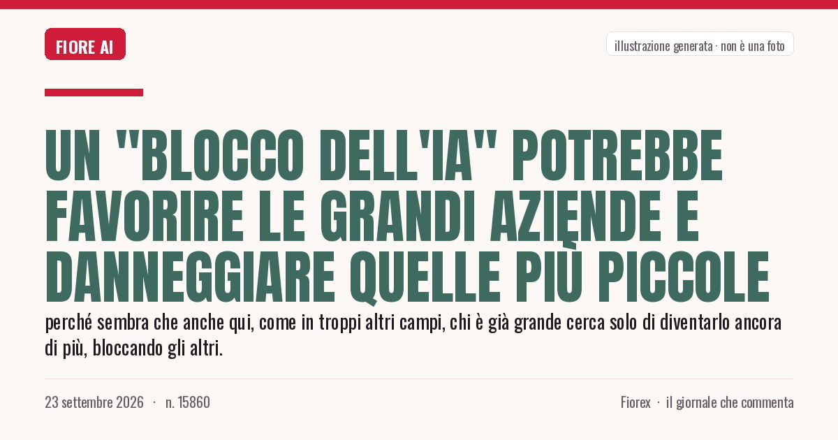 Illustrazione generata per il pezzo: Un "blocco dell'IA" potrebbe favorire le grandi aziende e danneggiare quelle più piccole