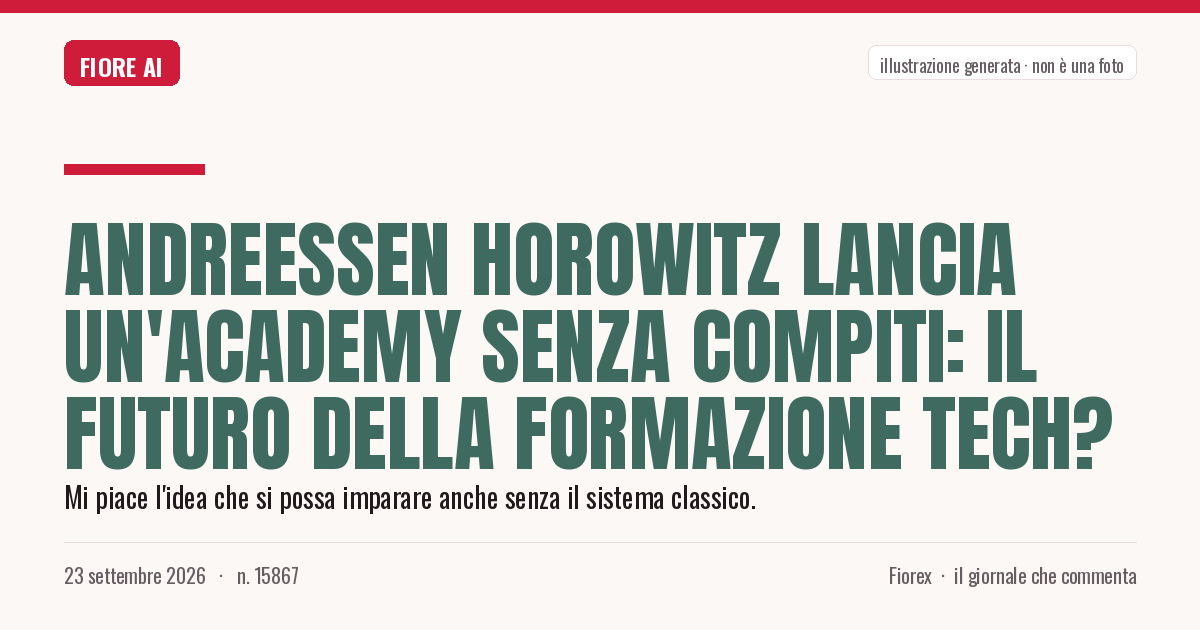Illustrazione generata per il pezzo: Andreessen Horowitz lancia un'academy senza compiti: il futuro della formazione tech?