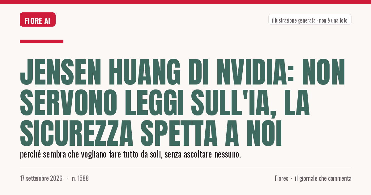Illustrazione generata per il pezzo: Jensen Huang di Nvidia: non servono leggi sull'IA, la sicurezza spetta a noi