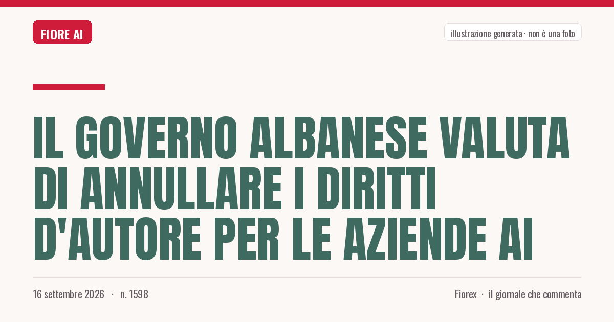 Illustrazione generata per il pezzo: Il governo Albanese valuta di annullare i diritti d'autore per le aziende AI