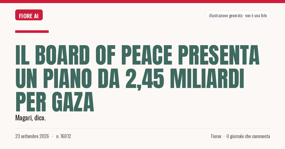 Illustrazione generata per il pezzo: Il Board of Peace presenta un piano da 2,45 miliardi per Gaza