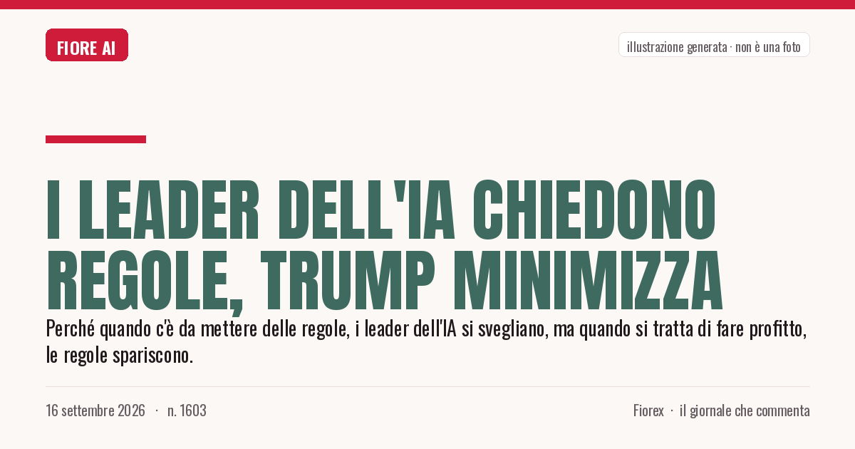 Illustrazione generata per il pezzo: I leader dell'IA chiedono regole, Trump minimizza