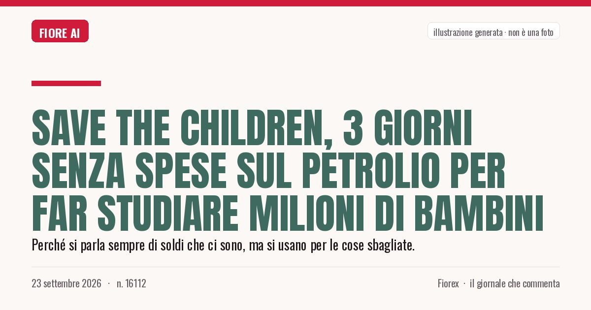 Illustrazione generata per il pezzo: Save the Children, 3 giorni senza spese sul petrolio per far studiare milioni di bambini