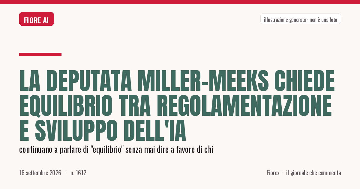 Illustrazione generata per il pezzo: La deputata Miller-Meeks chiede equilibrio tra regolamentazione e sviluppo dell'IA