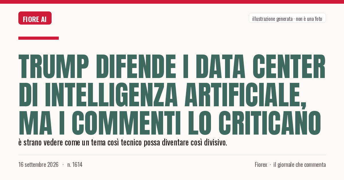 Illustrazione generata per il pezzo: Trump difende i data center di intelligenza artificiale, ma i commenti lo criticano