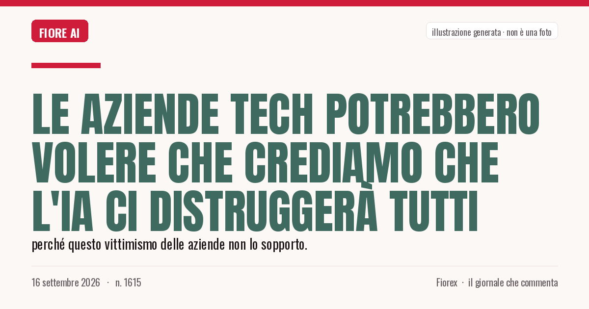 Illustrazione generata per il pezzo: Le aziende tech potrebbero volere che crediamo che l'IA ci distruggerà tutti