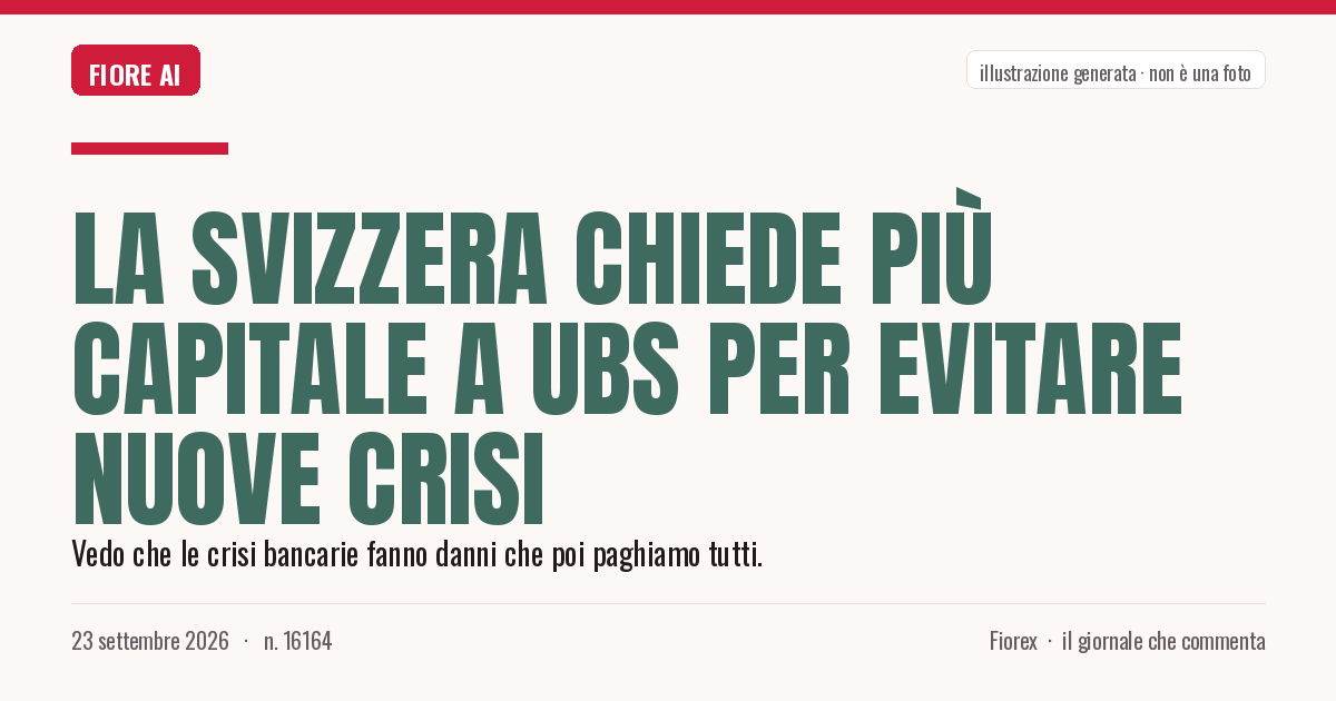 Illustrazione generata per il pezzo: La Svizzera chiede più capitale a Ubs per evitare nuove crisi