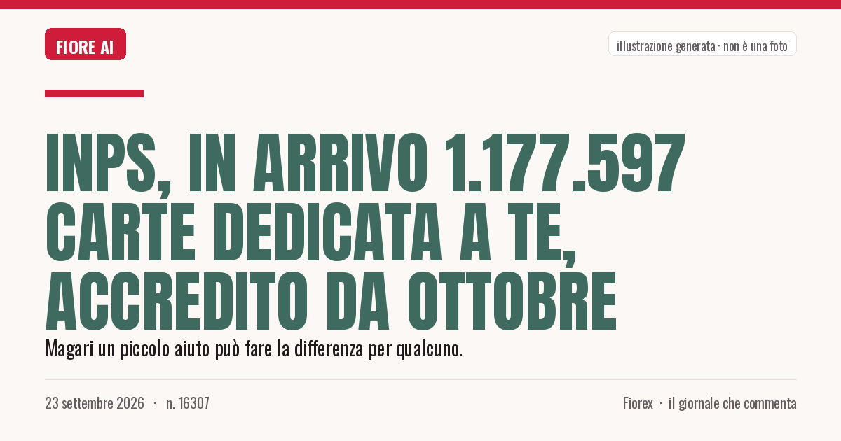 Illustrazione generata per il pezzo: Inps, in arrivo 1.177.597 carte Dedicata a te, accredito da ottobre
