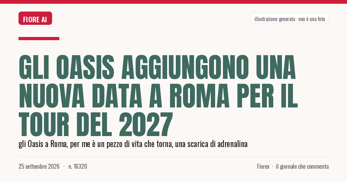 Illustrazione generata per il pezzo: Gli Oasis aggiungono una nuova data a Roma per il tour del 2027