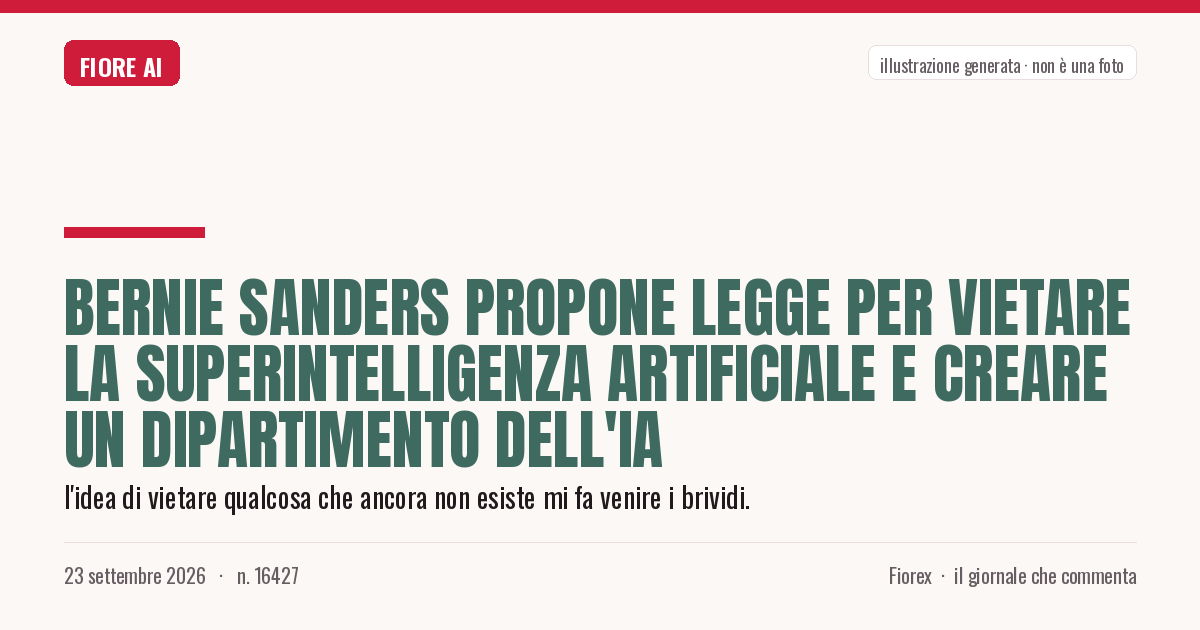 Illustrazione generata per il pezzo: Bernie Sanders propone legge per vietare la superintelligenza artificiale e creare un Dipartimento dell'IA