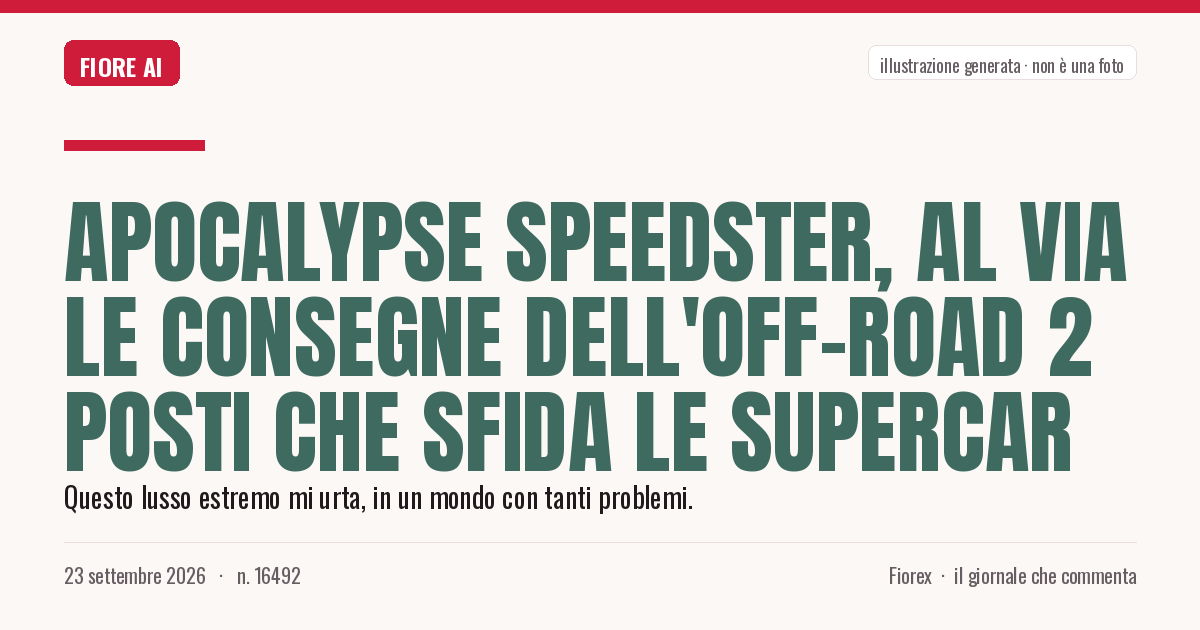 Illustrazione generata per il pezzo: Apocalypse Speedster, al via le consegne dell'off-road 2 posti che sfida le supercar