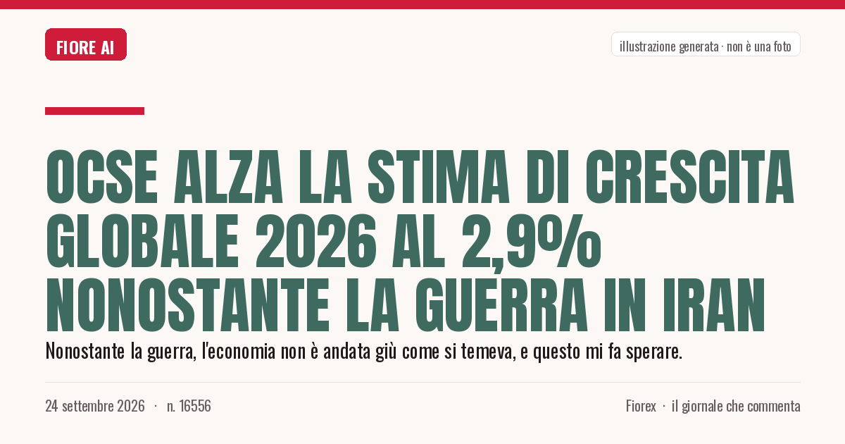 Illustrazione generata per il pezzo: Ocse alza la stima di crescita globale 2026 al 2,9% nonostante la guerra in Iran