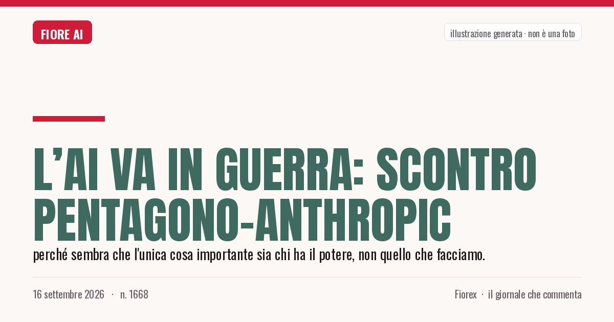 Illustrazione generata per il pezzo: L’AI va in guerra: scontro Pentagono-Anthropic