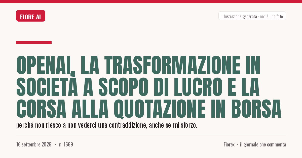 Illustrazione generata per il pezzo: OpenAI, la trasformazione in società a scopo di lucro e la corsa alla quotazione in borsa