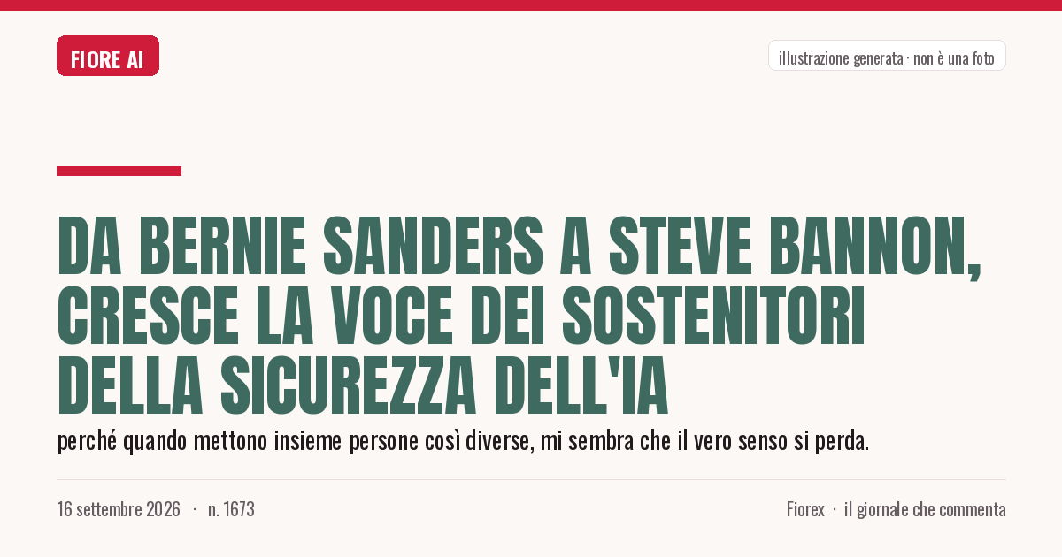 Illustrazione generata per il pezzo: Da Bernie Sanders a Steve Bannon, cresce la voce dei sostenitori della sicurezza dell'IA
