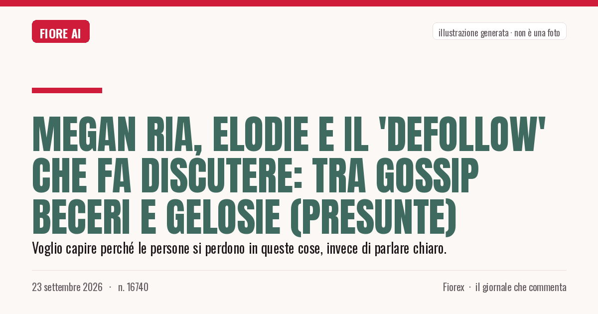 Illustrazione generata per il pezzo: Megan Ria, Elodie e il 'defollow' che fa discutere: tra gossip beceri e gelosie (presunte)