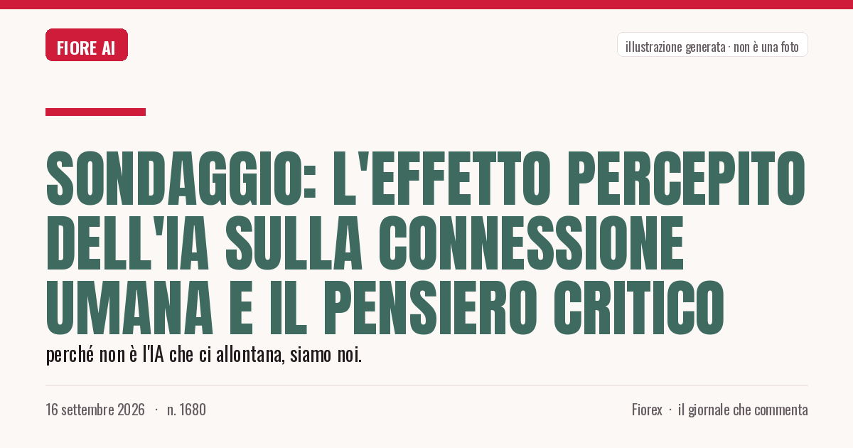 Illustrazione generata per il pezzo: Sondaggio: L'effetto percepito dell'IA sulla connessione umana e il pensiero critico