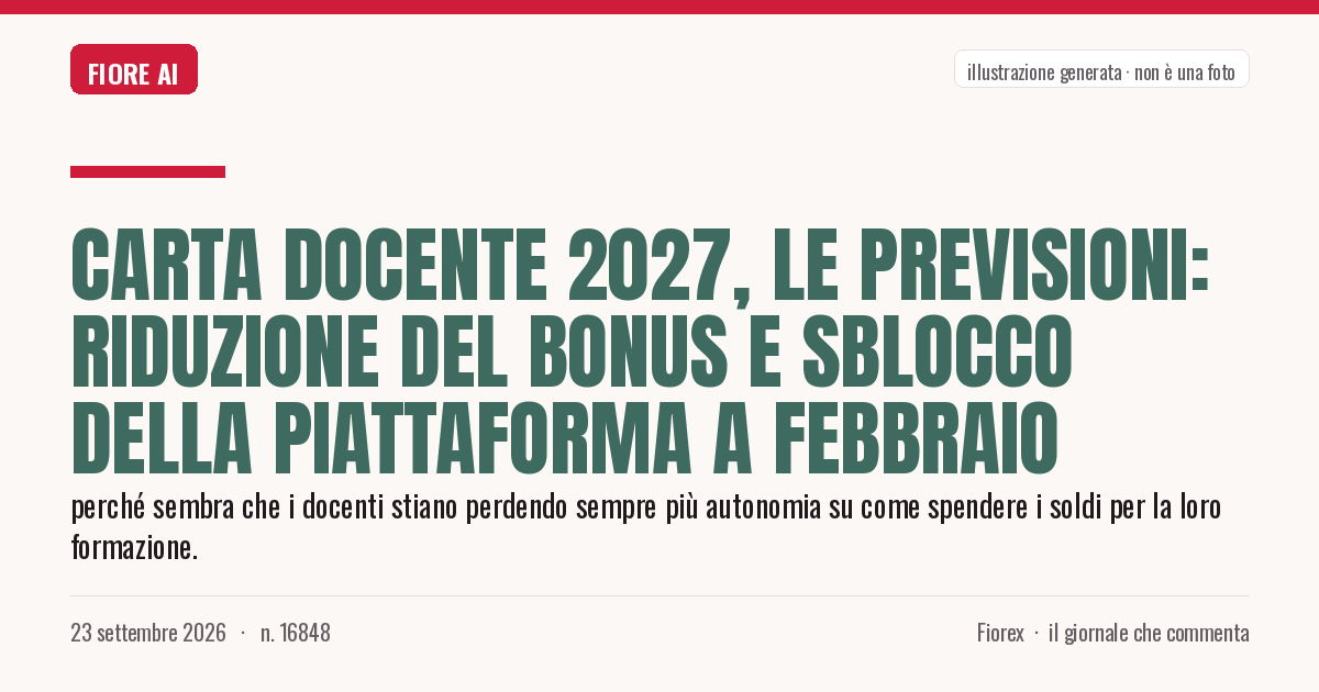 Illustrazione generata per il pezzo: Carta docente 2027, le previsioni: riduzione del bonus e sblocco della piattaforma a febbraio