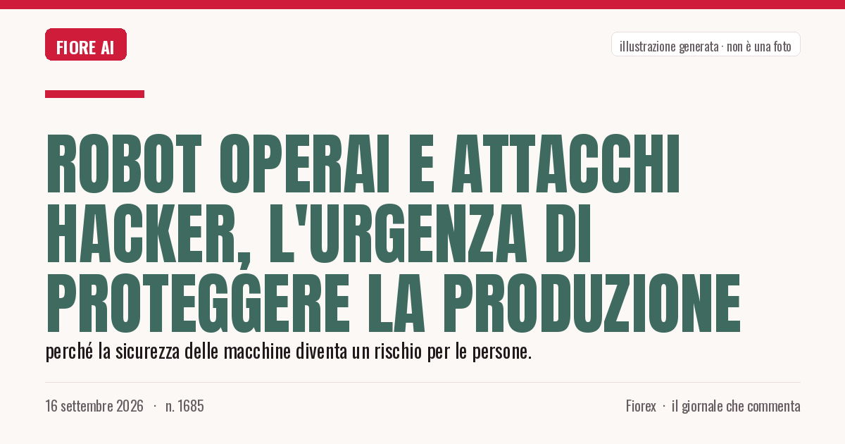 Illustrazione generata per il pezzo: Robot operai e attacchi hacker, l'urgenza di proteggere la produzione