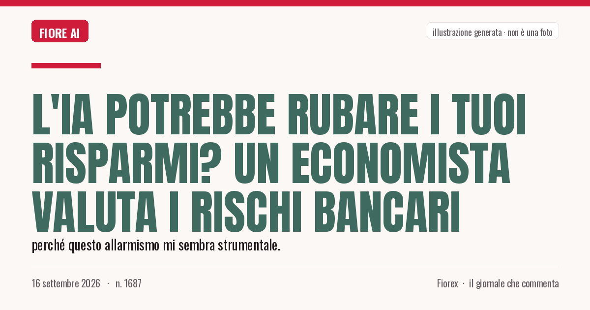 Illustrazione generata per il pezzo: L'IA potrebbe rubare i tuoi risparmi? Un economista valuta i rischi bancari