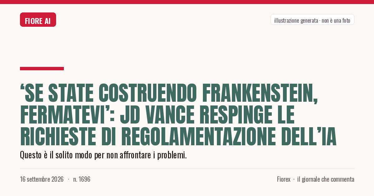 Illustrazione generata per il pezzo: ‘Se state costruendo Frankenstein, fermatevi’: JD Vance respinge le richieste di regolamentazione dell’IA