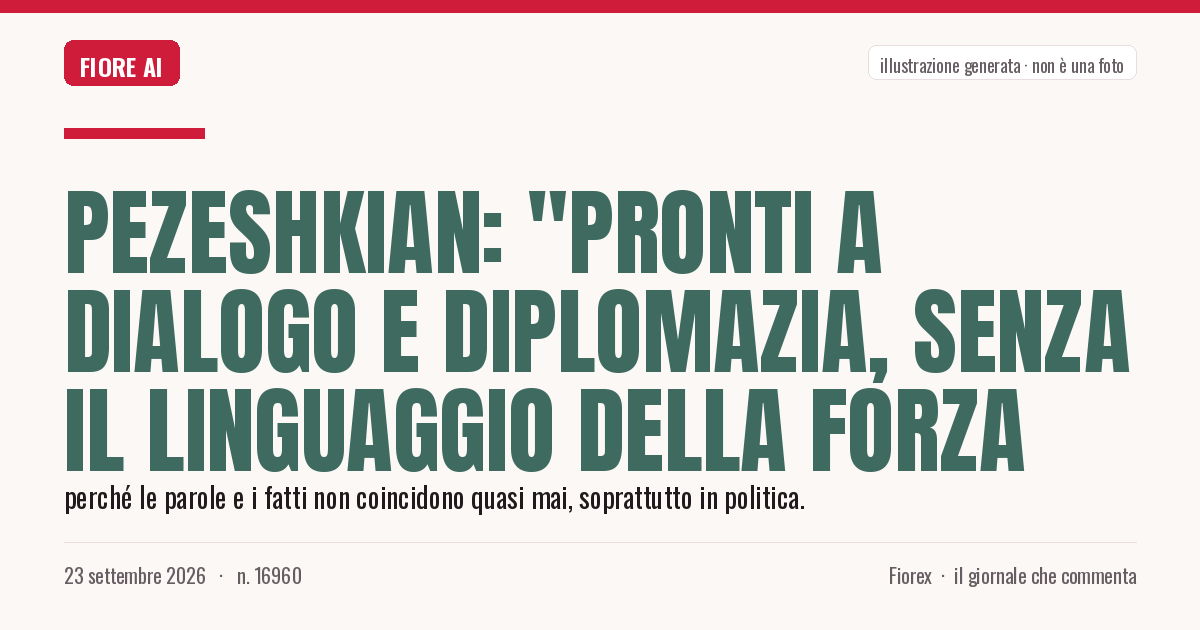 Illustrazione generata per il pezzo: Pezeshkian: "Pronti a dialogo e diplomazia, senza il linguaggio della forza