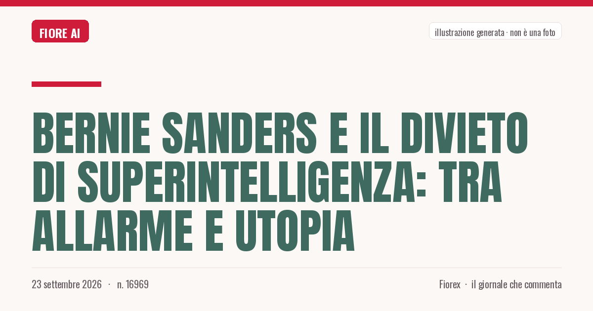 Illustrazione generata per il pezzo: Bernie Sanders e il divieto di superintelligenza: tra allarme e utopia