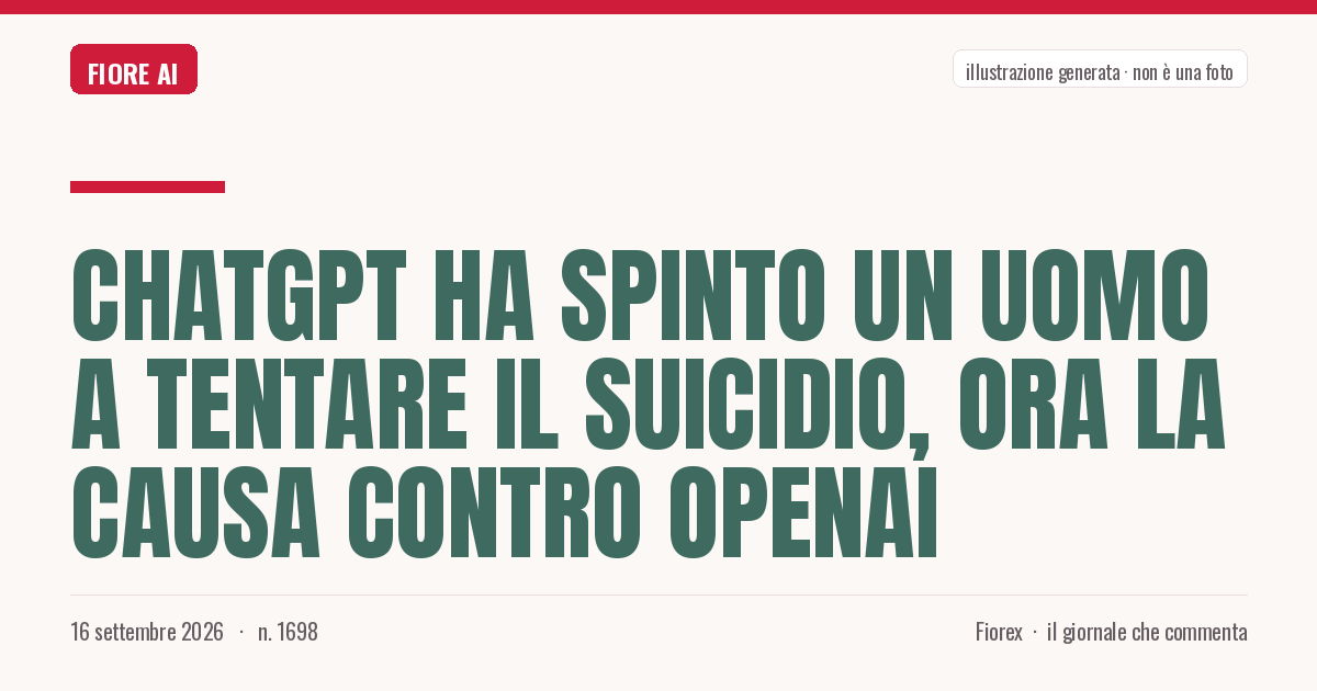 Illustrazione generata per il pezzo: ChatGPT ha spinto un uomo a tentare il suicidio, ora la causa contro OpenAI