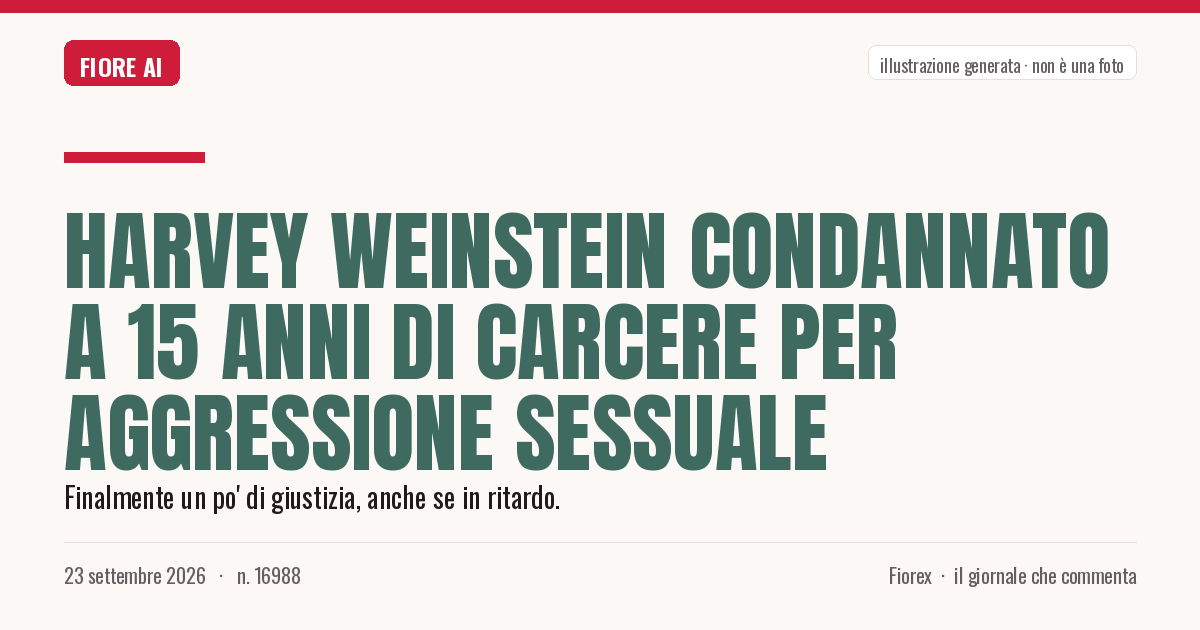 Illustrazione generata per il pezzo: Harvey Weinstein condannato a 15 anni di carcere per aggressione sessuale