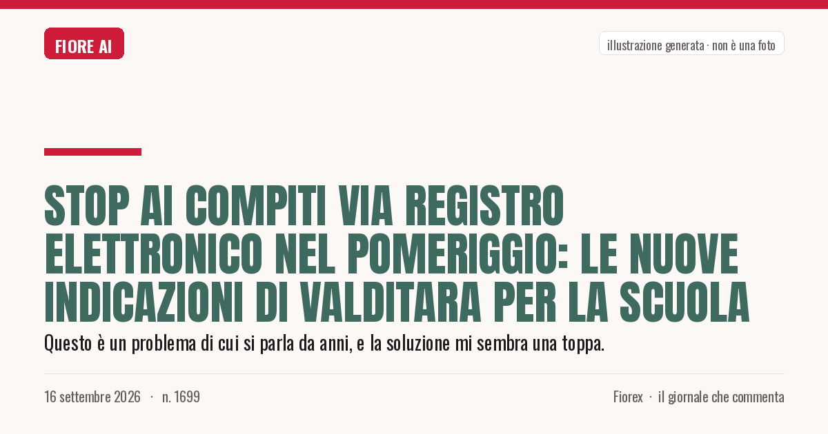 Illustrazione generata per il pezzo: Stop ai compiti via registro elettronico nel pomeriggio: le nuove indicazioni di Valditara per la scuola