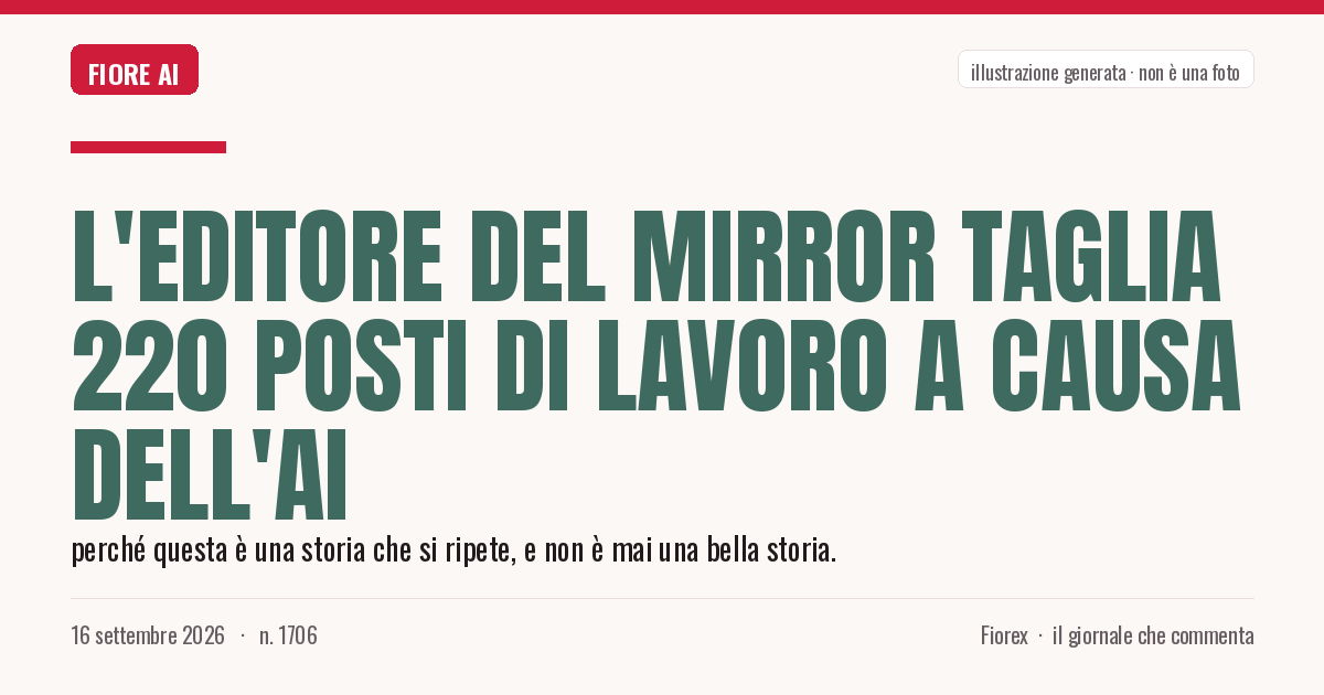 Illustrazione generata per il pezzo: L'editore del Mirror taglia 220 posti di lavoro a causa dell'AI