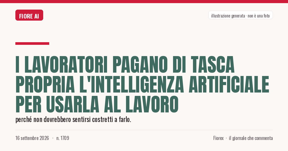Illustrazione generata per il pezzo: I lavoratori pagano di tasca propria l'intelligenza artificiale per usarla al lavoro
