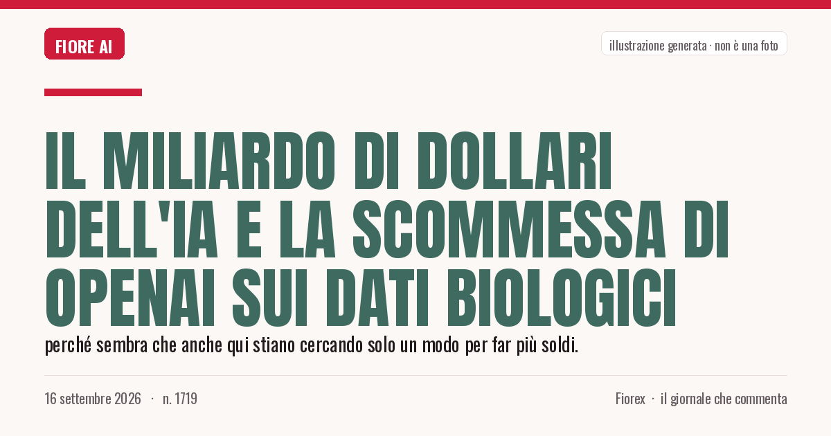 Illustrazione generata per il pezzo: Il miliardo di dollari dell'IA e la scommessa di OpenAI sui dati biologici