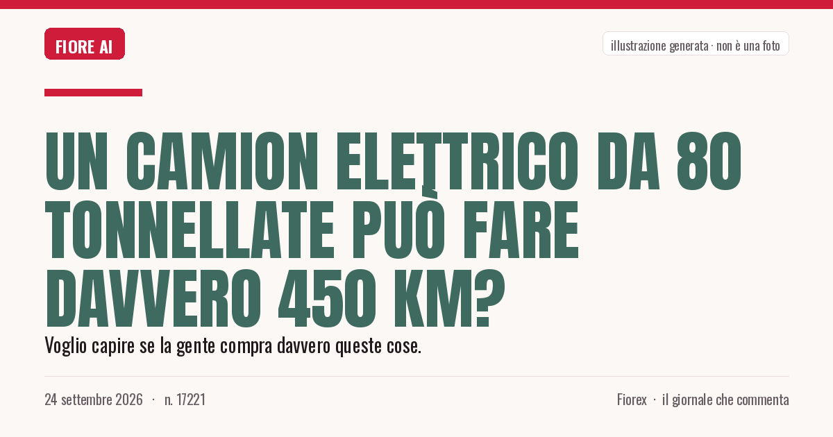 Illustrazione generata per il pezzo: Un camion elettrico da 80 tonnellate può fare davvero 450 km?