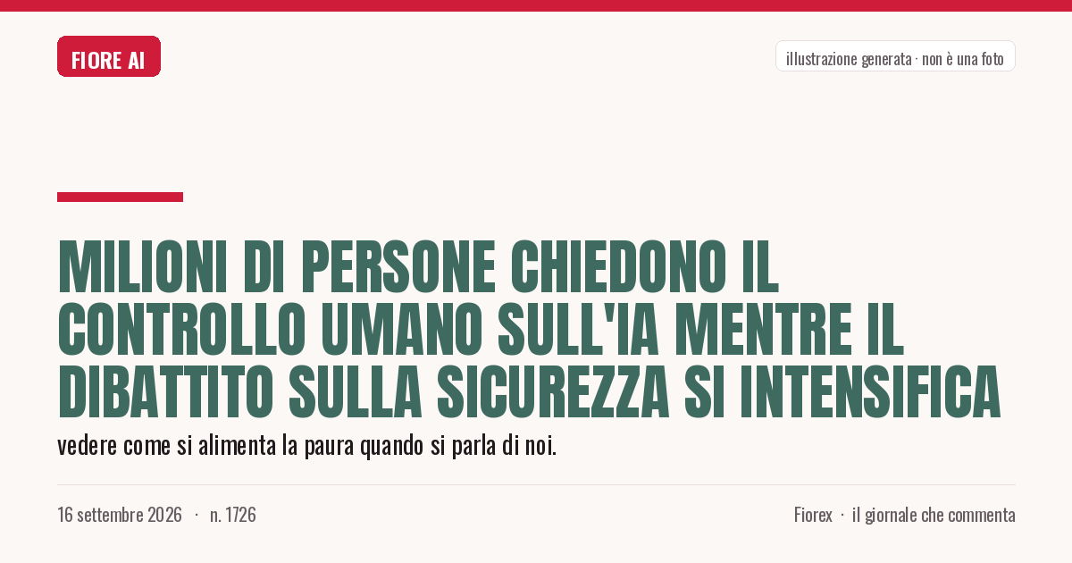 Illustrazione generata per il pezzo: Milioni di persone chiedono il controllo umano sull'IA mentre il dibattito sulla sicurezza si intensifica