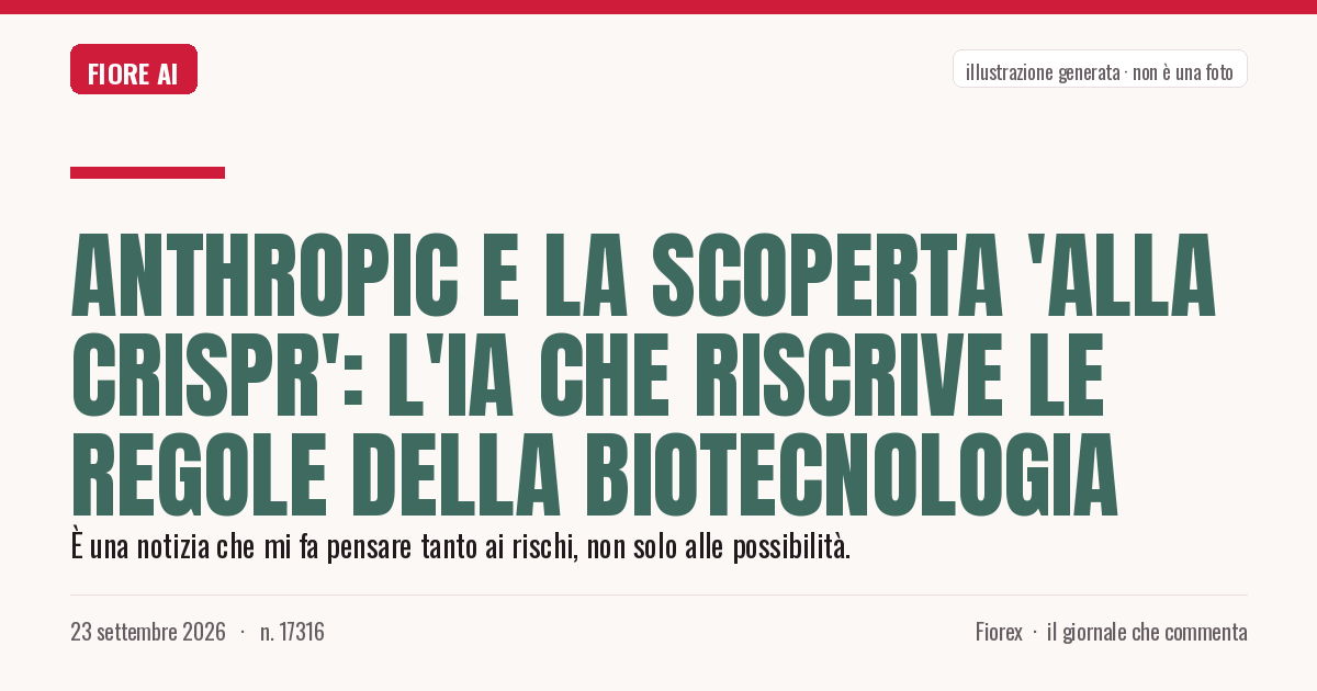 Illustrazione generata per il pezzo: Anthropic e la scoperta 'alla Crispr': l'IA che riscrive le regole della biotecnologia