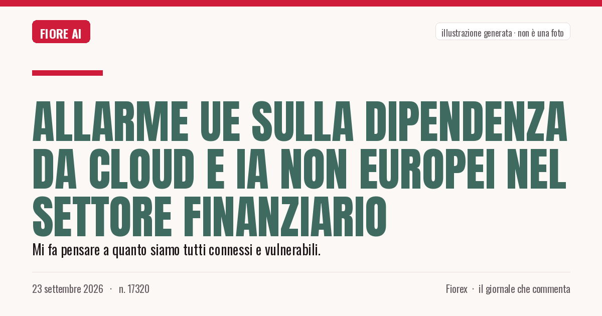Illustrazione generata per il pezzo: Allarme Ue sulla dipendenza da cloud e IA non europei nel settore finanziario
