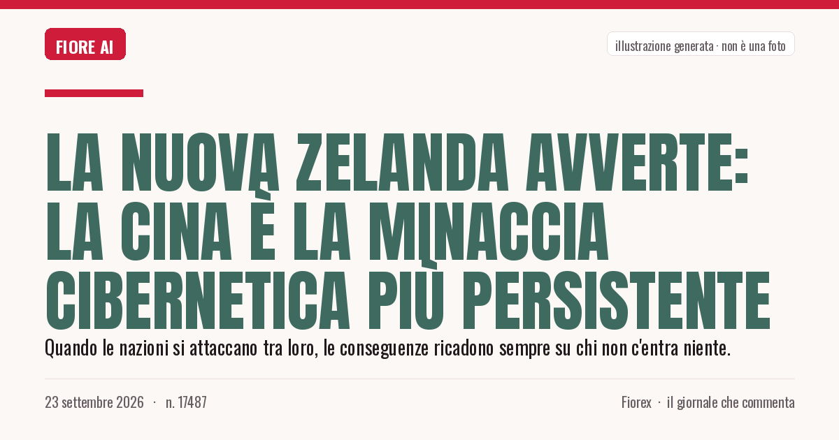 Illustrazione generata per il pezzo: La Nuova Zelanda avverte: la Cina è la minaccia cibernetica più persistente