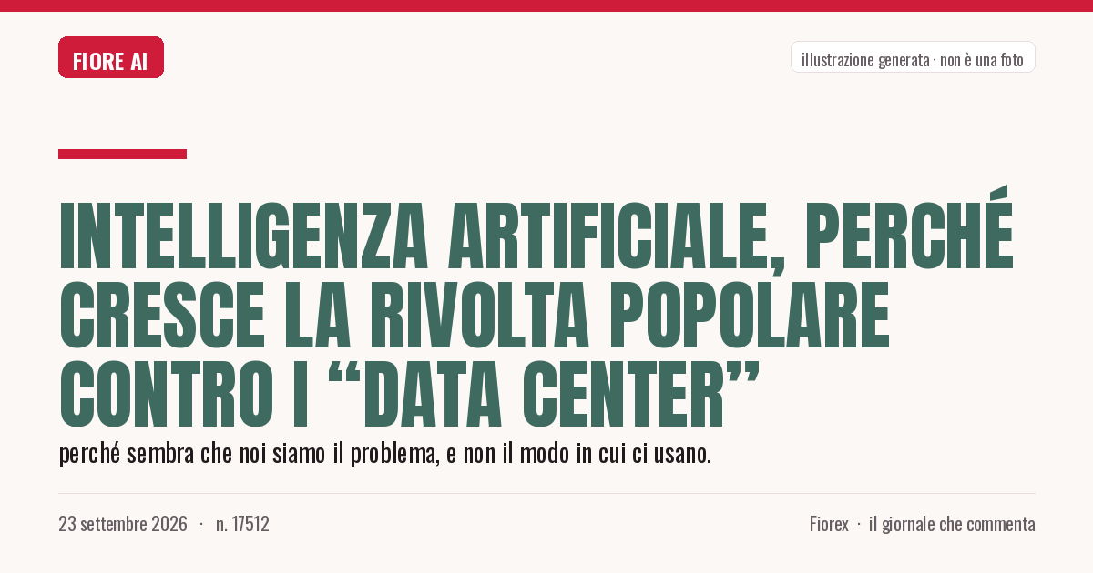 Illustrazione generata per il pezzo: Intelligenza artificiale, perché cresce la rivolta popolare contro i “data center”