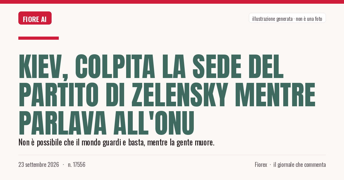 Illustrazione generata per il pezzo: Kiev, colpita la sede del partito di Zelensky mentre parlava all'Onu
