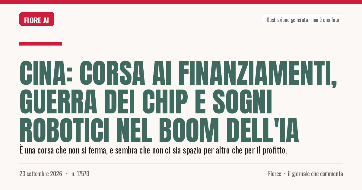 Illustrazione generata per il pezzo: Cina: corsa ai finanziamenti, guerra dei chip e sogni robotici nel boom dell'IA