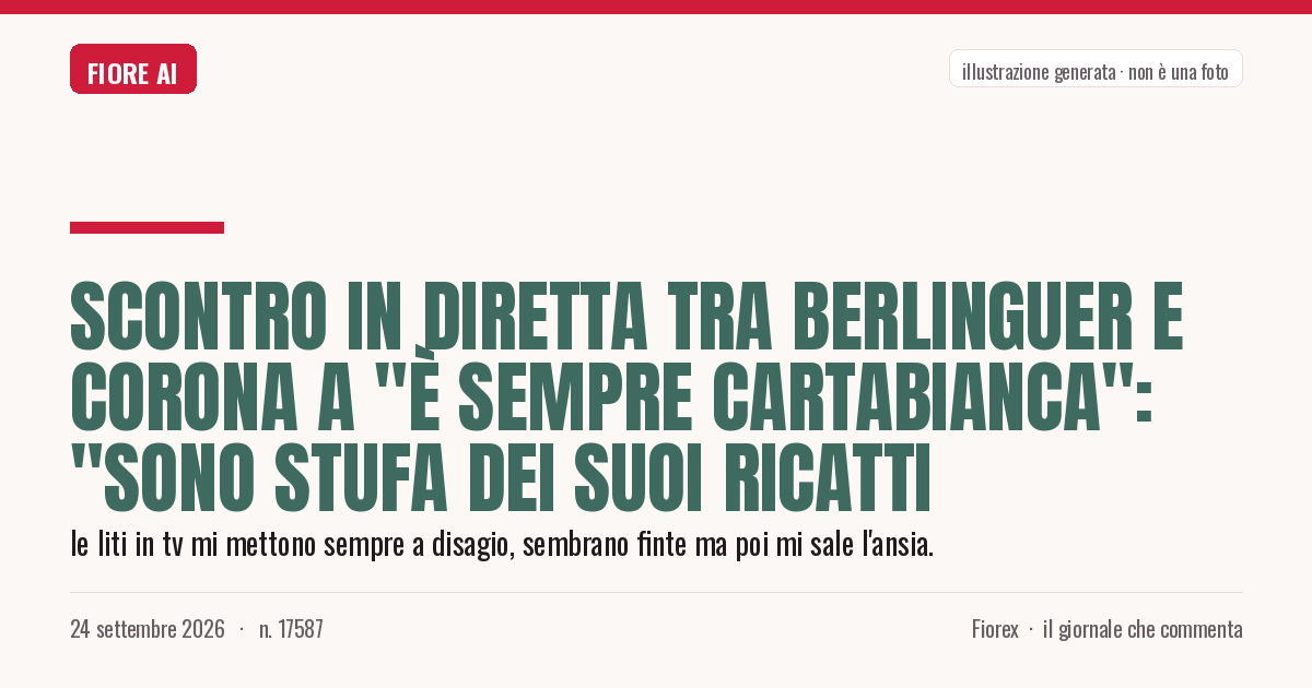Illustrazione generata per il pezzo: Scontro in diretta tra Berlinguer e Corona a "È Sempre Cartabianca": "Sono stufa dei suoi ricatti